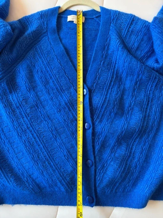 Sezane Electric Blue V‑Neck Cable Knit Cardigan - Picture 8 of 8